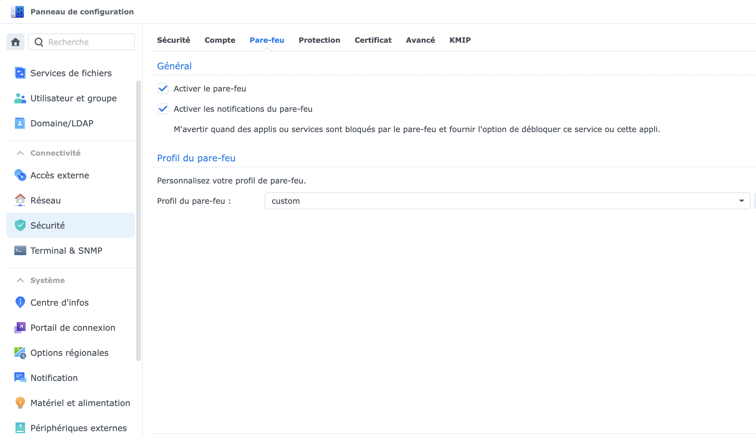 Pare-feu DSM : règles