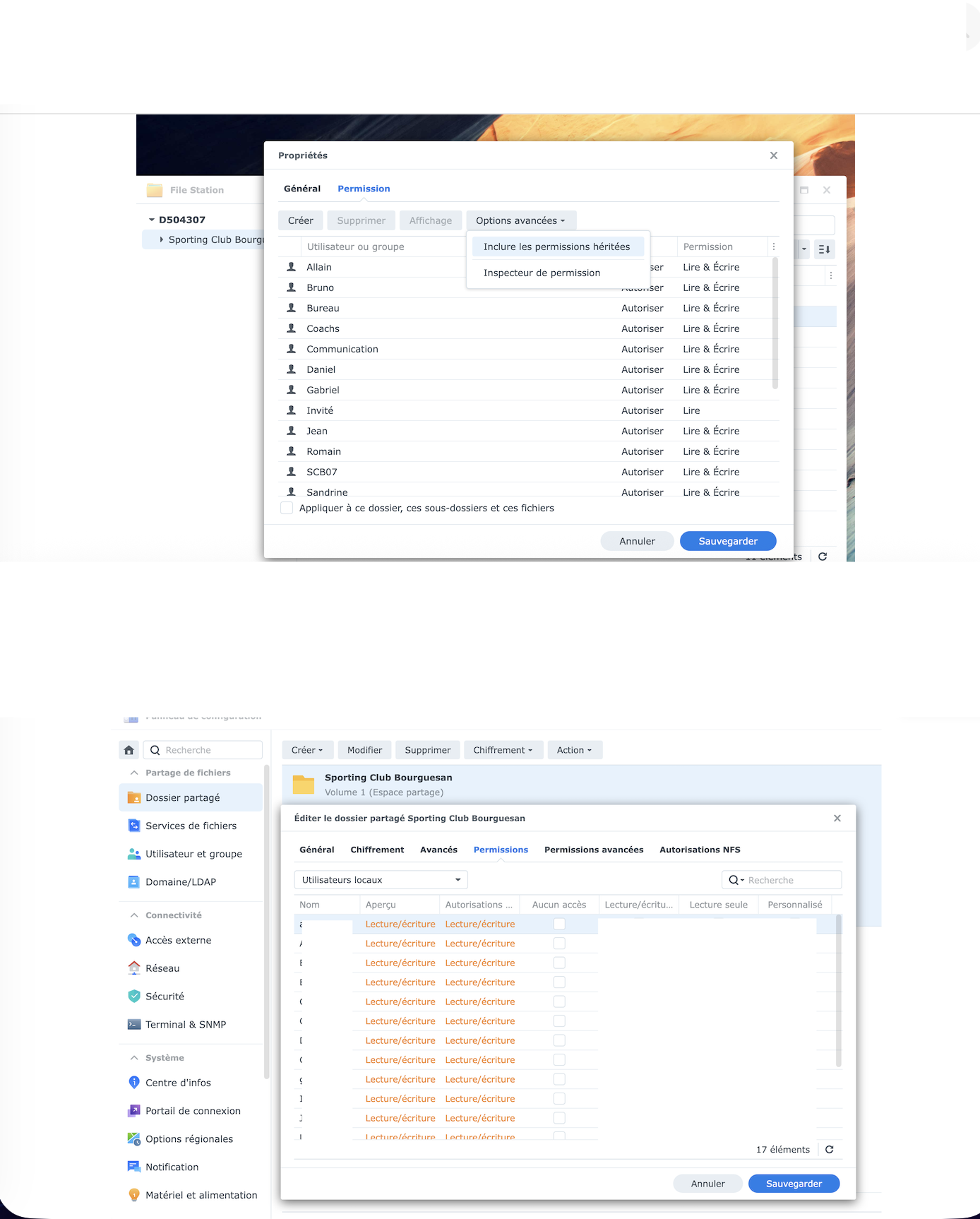 Capture DSM : permissions