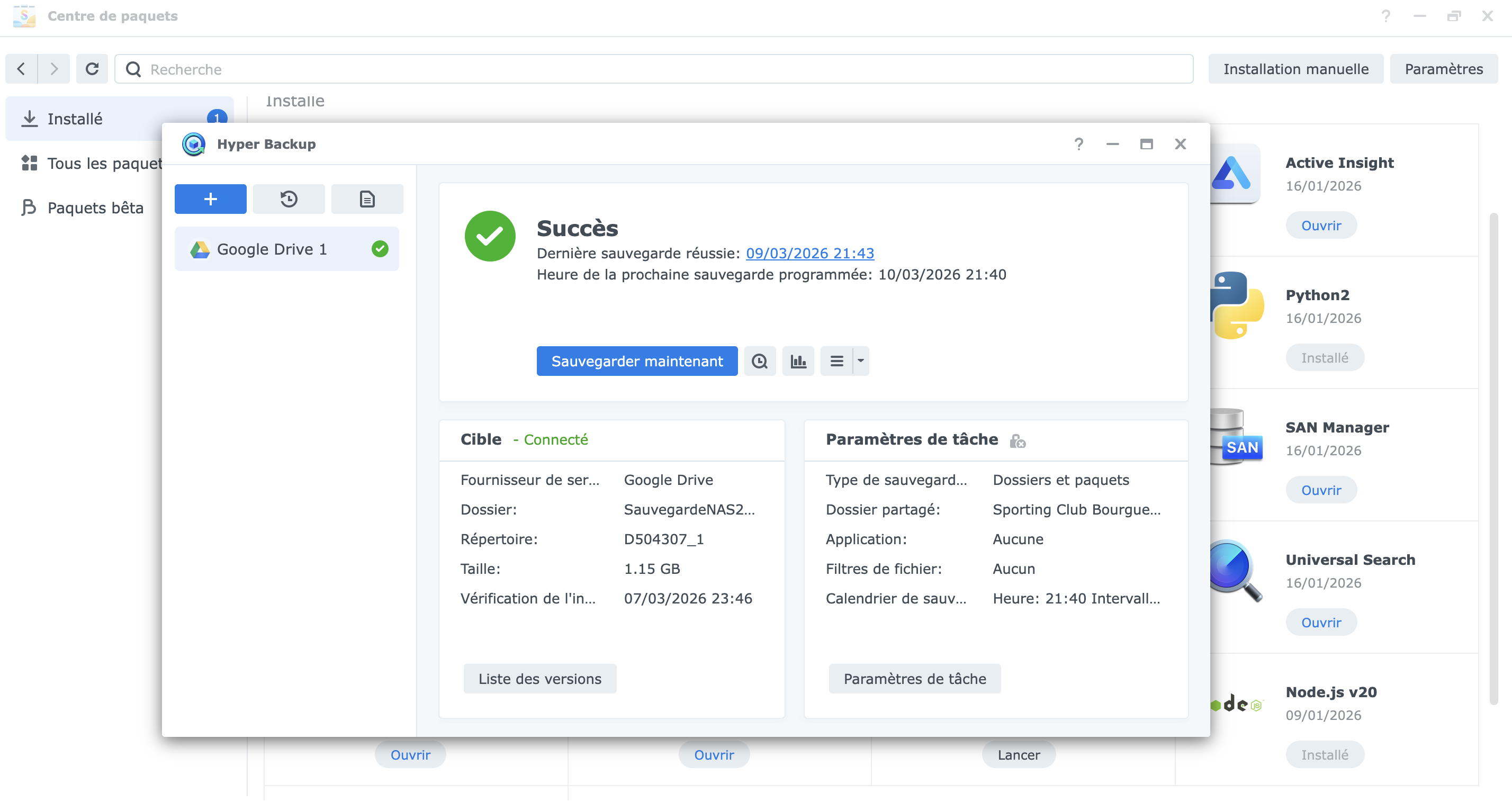 Hyper Backup : tâches & planification