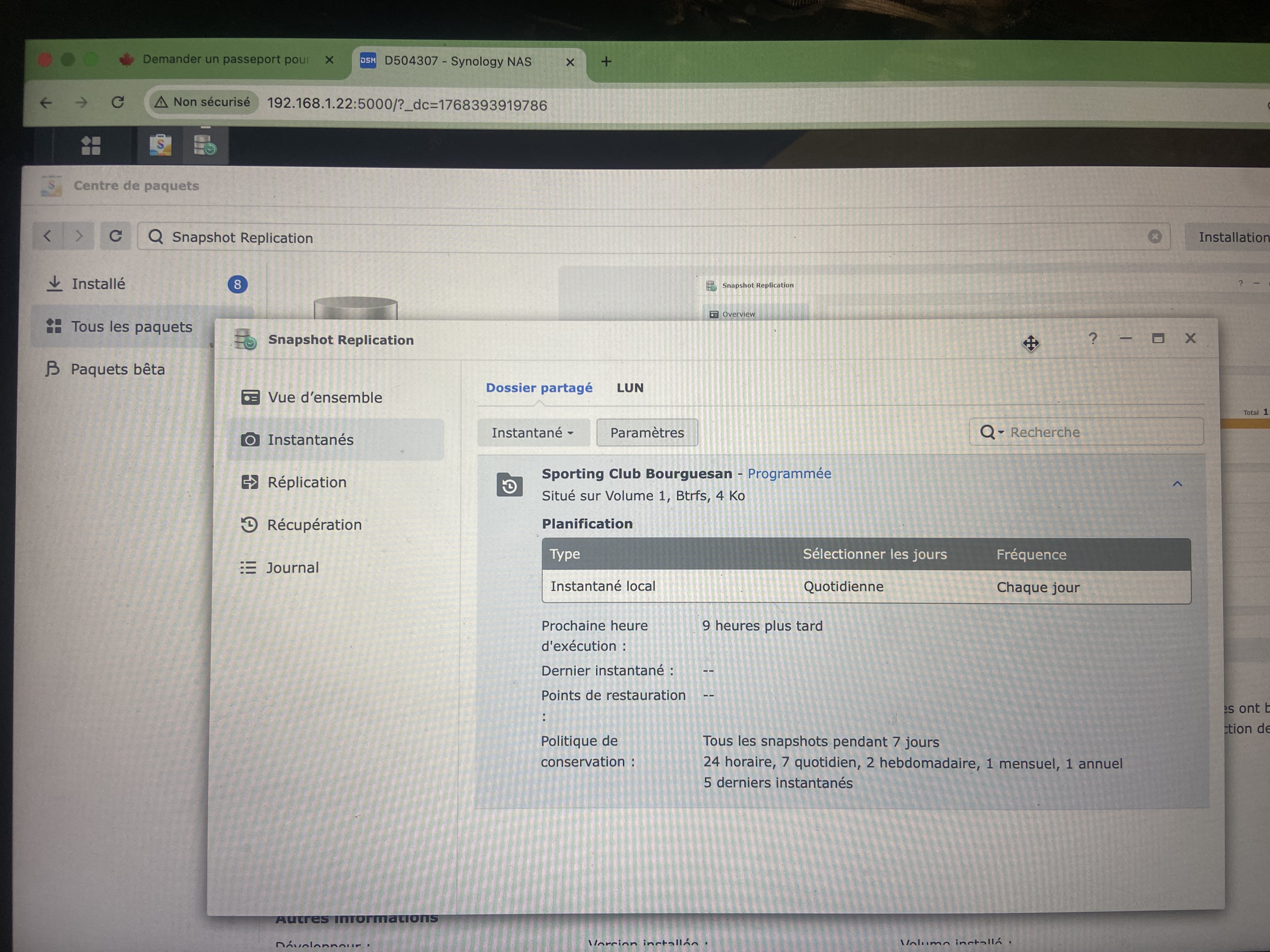 Snapshot Replication : planification